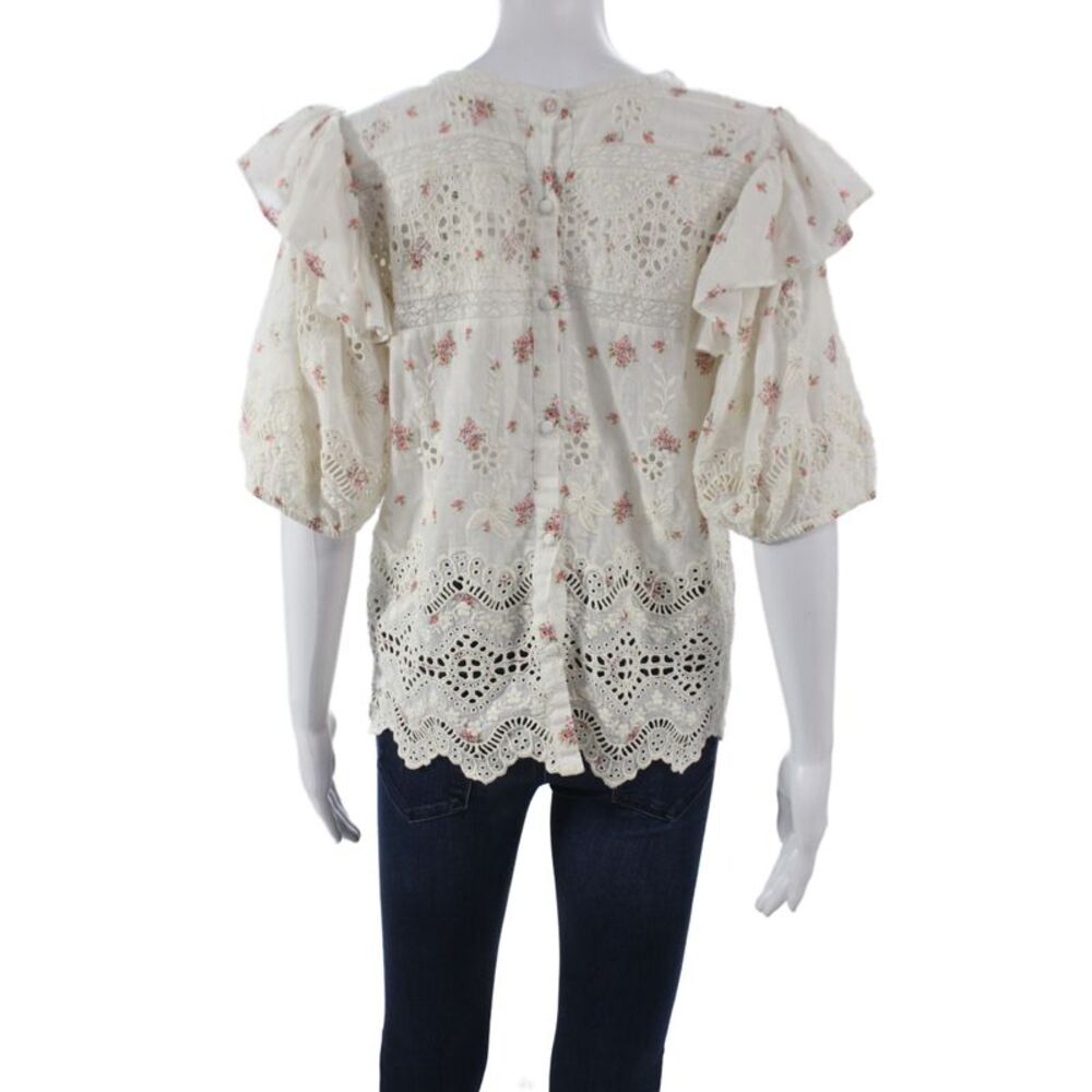 Love Shack Fancy Women White Floral Cotton Tunic Short Sleeve Bohemian Size M - Picture 3 of 7